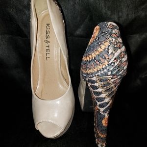 Nude color peep toe, multi color (6in) heel shoes with platform bottom